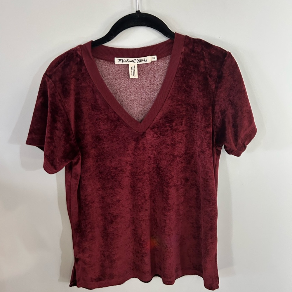 Michael Stars Deep Red V-Neck Short Sleeve Tee. VELVET